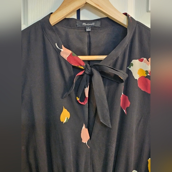 Madewell Tie Front 3/4 Sleeve Mini Dress Drifting Flowers Women's Sz 0 - Picture 3 of 14